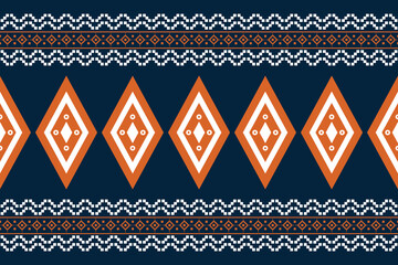 Ethnic Ikat fabric pattern geometric style.African Ikat embroidery Ethnic oriental pattern blue background. Abstract,vector,illustration.Texture,clothing,frame,decoration,carpet,motif.