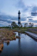 Bodie Island Lighthouse at dawn on the Outer Banks in North Carolina, USA - 640384285