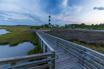 Bodie Island Lighthouse at dawn on the Outer Banks in North Carolina, USA - 640384413