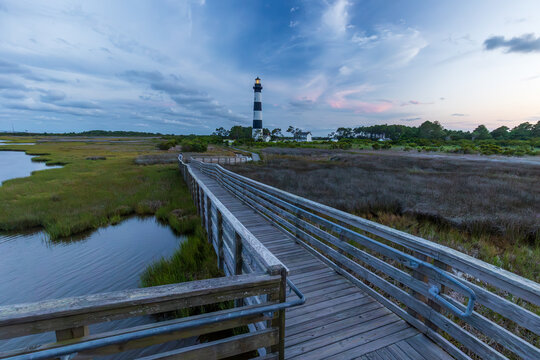 Bodie Island Lighthouse at dawn on the Outer Banks in North Carolina, USA