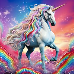 fancy colorful fantasy unicorn out of paradise with rainbow colors 