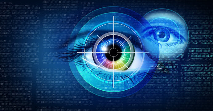 Biometric security background and digital identity as an Iris scan recognition or Retinal scanning as a method of biometrics identification and cybernetic technology