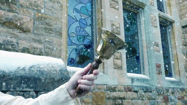 Snow Falls On Person Ringing Bell Christmas Scene