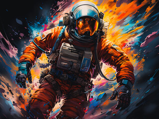 Astronaut on another planet. Astronaut on a spacewalk. Space art, science fiction wallpaper. The beauty of deep space. Billions of galaxies in the universe. Generative AI