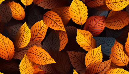 Fototapeta na wymiar illustration yellow blue and orange autumn leaves