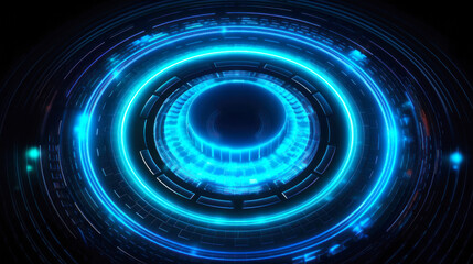Obraz na płótnie Canvas Blue neon circle background. Futuristic technology style. Elegant background for business tech presentations. Ai generative.