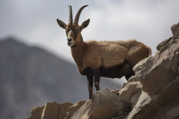 Walia ibex, Capra walie, rare endemic mountain animal in the nature habitat. Generative AI - obrazy, fototapety, plakaty