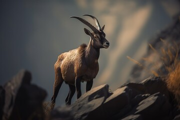 Walia ibex, Capra walie, rare endemic mountain animal in the nature habitat. Generative AI - obrazy, fototapety, plakaty