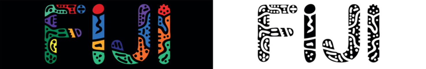 FIJI. Multicolored bright isolate curves doodle letters. Country name FIJI for print, resort travel booklet, banner, flyer. Stock vector