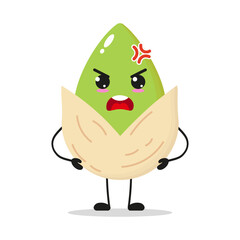 Cute angry pistachio character. Funny mad fruit cartoon emoticon in flat style. pistachio emoji vector illustration
