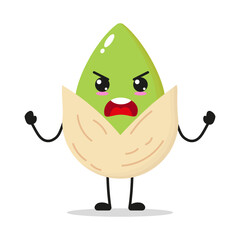 Cute furious pistachio character. Temperament nut cartoon emoticon in flat style. pistachio emoji vector illustration

