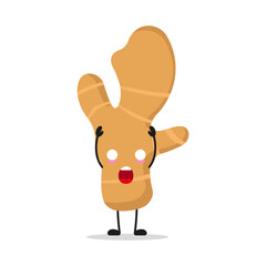 Cute shocked ginger character. Funny food cartoon emoticon in flat style. herb vector illustration