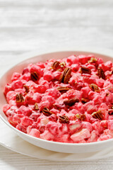 cranberry creamy salad with marshmallows, top view