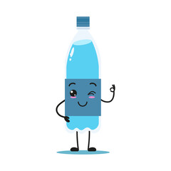 Cute happy bottle of water character. Funny smiling and wink mineral water cartoon emoticon in flat style. water bottle vector illustration