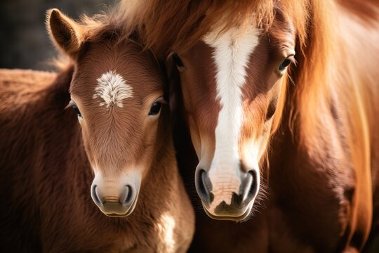 Portrait of horse with foal