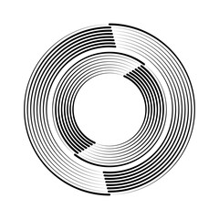 Black curvy speed lines in circle form. Geometric art. Vector illustration. Design element for border frame, round logo, tattoo, sign, symbol, badge, social media, prints, template, flyer