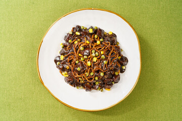 Jajangmyeon, a Korean specialty against a simple background