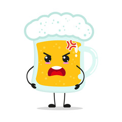 Fototapeta premium Cute angry glass of beer character. Funny mad drink cartoon emoticon in flat style. beer vector illustration