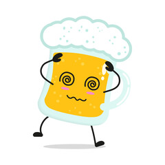 Cute dizzy glass of beer character. Funny confused drink cartoon emoticon in flat style. beer vector illustration