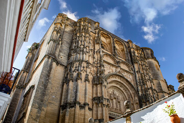 View from below of the monumental facade of the minor basilica of Santa María de la Asunción in...