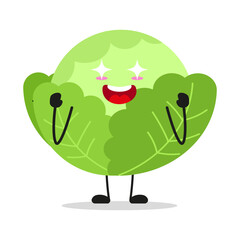 Cute excited cabbage character. Funny electrifying vegetable cartoon emoticon in flat style. garbage vector illustration