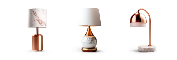 collection Set of different decor styles of retro vantage and modern bedside nightstand lighting table lamp for interior decoration furniture cutouts, precise isolated on transparent png background