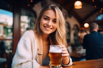 Beautiful girl with beer glass