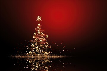 Elegance of Gold: Christmas Tree Adorned with Gold Sparkling Ornaments on a Sparkling Holiday and festive Background