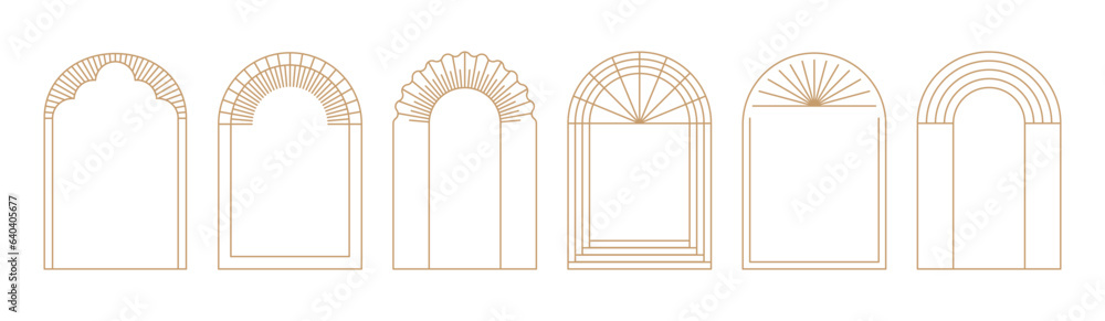 Poster vector set of design elements and illustrations in simple linear style - boho arch logo design eleme
