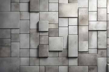 A polished concrete wall with tiles, featuring a futuristic tile design with square watercolor elements