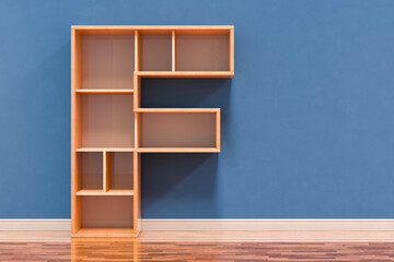 Letter F as bookshelf in interior, 3D rendering © natatravel