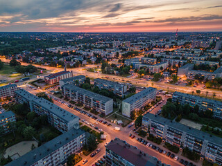 Naklejka premium View at Pabianice city from a drone 