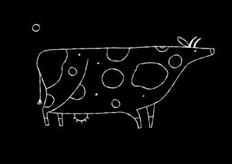 Isolated Cow on black Background
