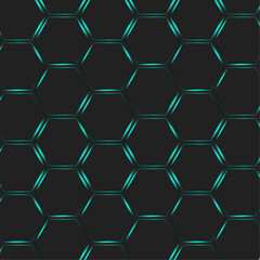 Background black neon light hexagons emeral green concept illustration futuristic