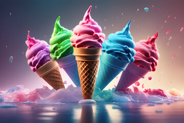 Melting and flavorful, the scoop of vibrant, multicolored ice cream adorns the ice cream cone