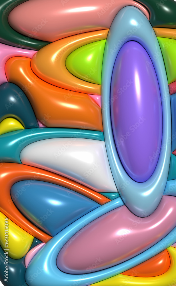 Poster abstract background with circles, inflated shapes. 3d rendering illustration
