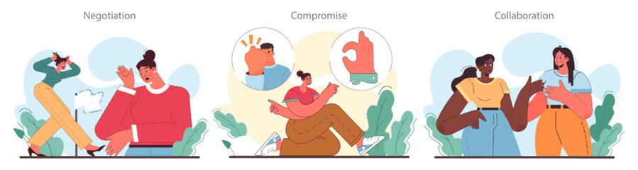 Soft skill development set. Conflict resolution skill. Person resolve