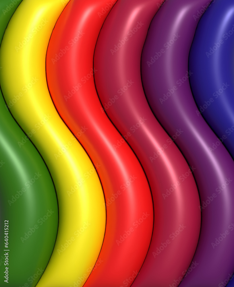 Poster multicolored inflated lines with a shiny surface, 3d rendering illustration