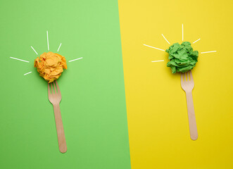 Concept of inspiration with new ideas, the search for creative solutions, crumpled sheets of paper...