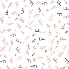 Seamless abstract F letter vector geometric pattern. Colorful letters on white background. Random order. Gift wrapping paper, fabric, poster. Bed linen and interior. School and learning theme.