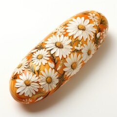 A loaf of chamomile. beautiful flower-painted loaf of bread. Festive ciabatta.Painted bread with flower pattern