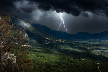 Lightning strike in the mountains.