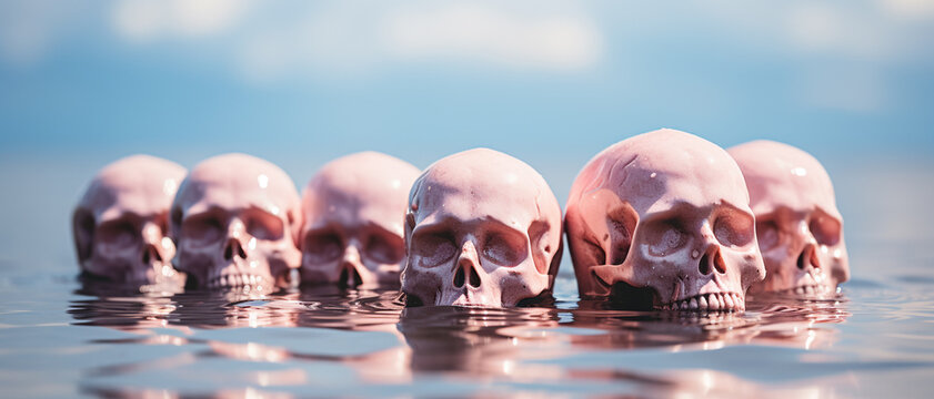 Human Halloween Skulls, Banner design, cover photo, AI generated image