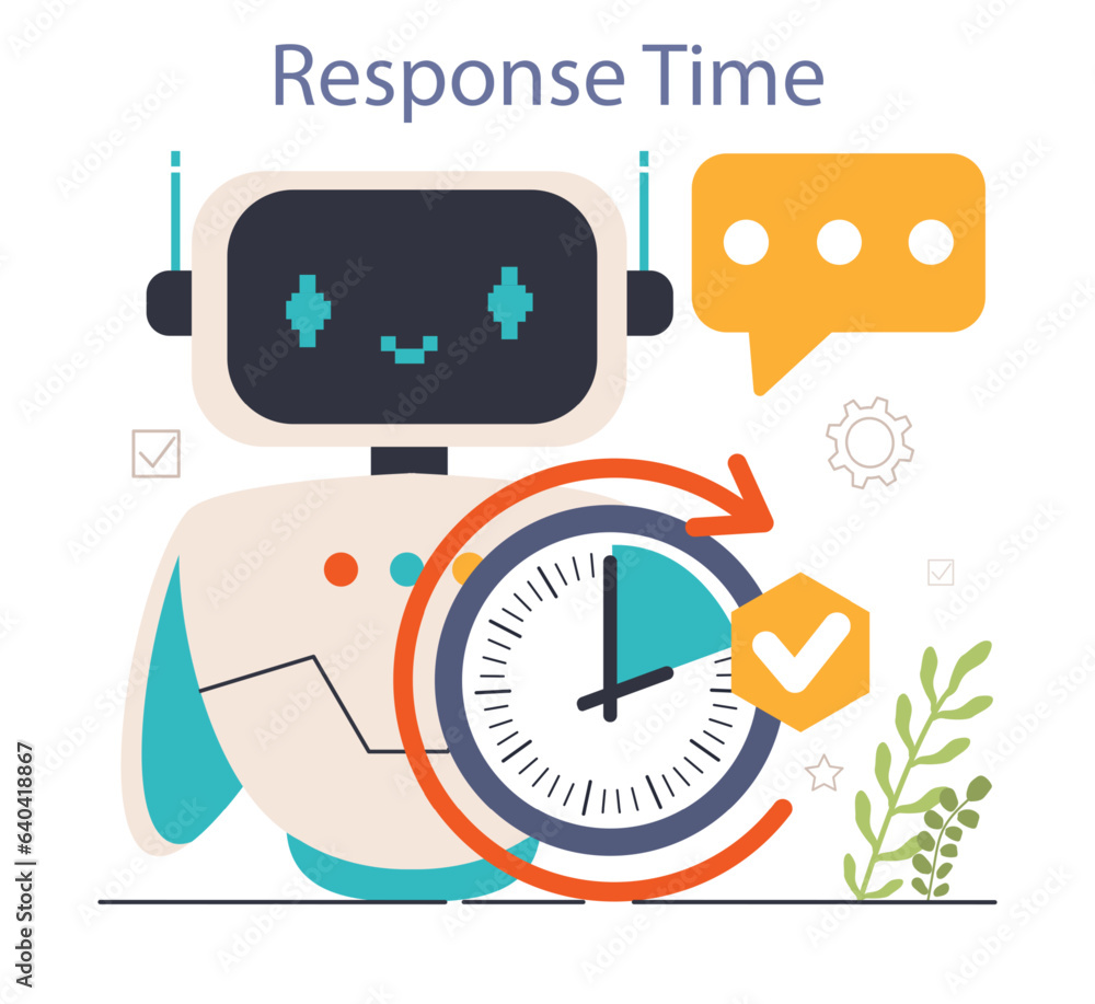 Poster chat bot response time. online communication with artificial intelligence.