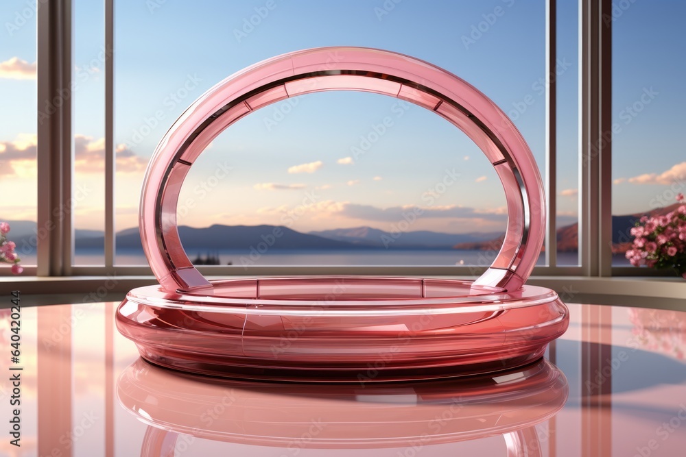 Aufkleber a pink circular object sitting on top of a table. digital image.