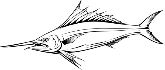 blue marlin swordfish outline - obrazy, fototapety, plakaty