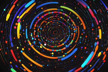 Visualization of big data movement through a cyber-themed lens, with colored dots and lines on a black background