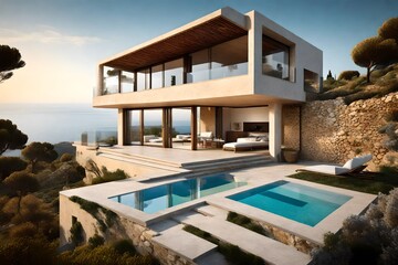 Fototapeta premium A Mediterranean villa overlooking the sea