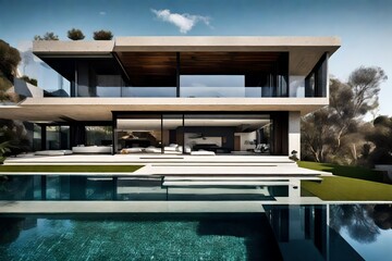 Fototapeta premium A modernist mansion with a stunning infinity pool