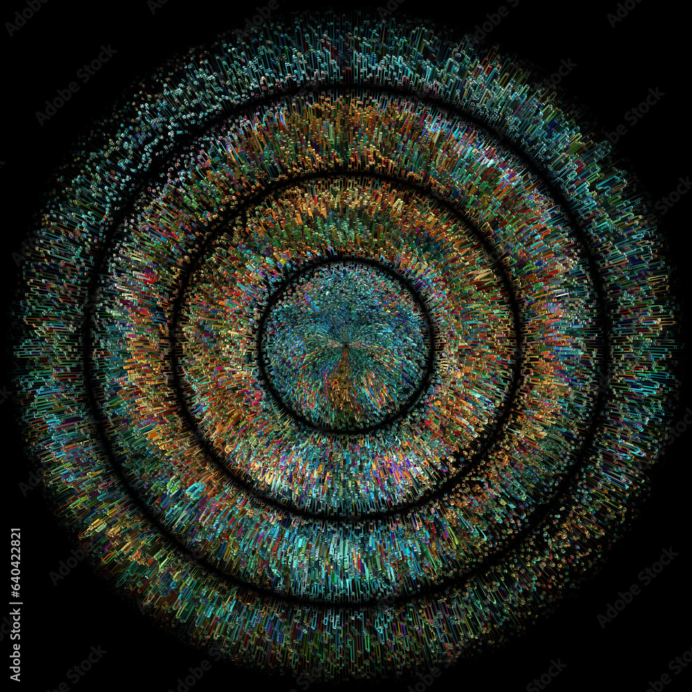 Poster concentric circular snakeskin zigzag design on a black background